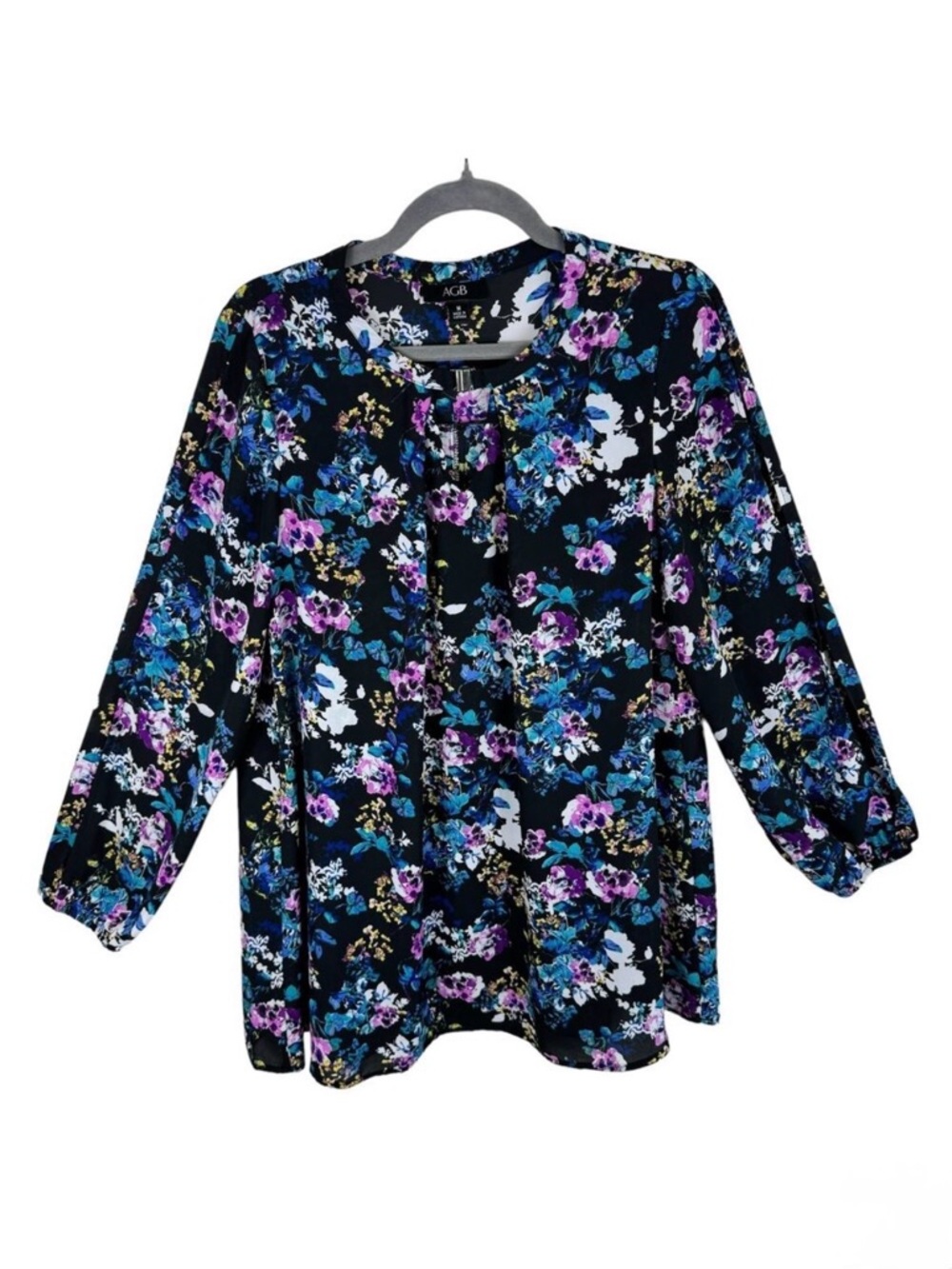 AGB‎ Multicolor Floral Lightweight Long Sleeve Cold Shoulder Blouse Size M